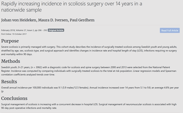 thumbnail image of study showing increased incidence of adult scoliosis surgery
